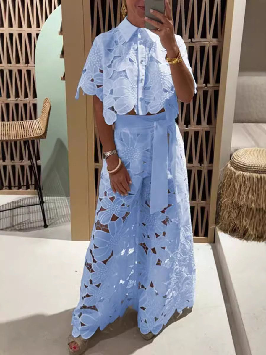Cutout Floral Two Piece Set