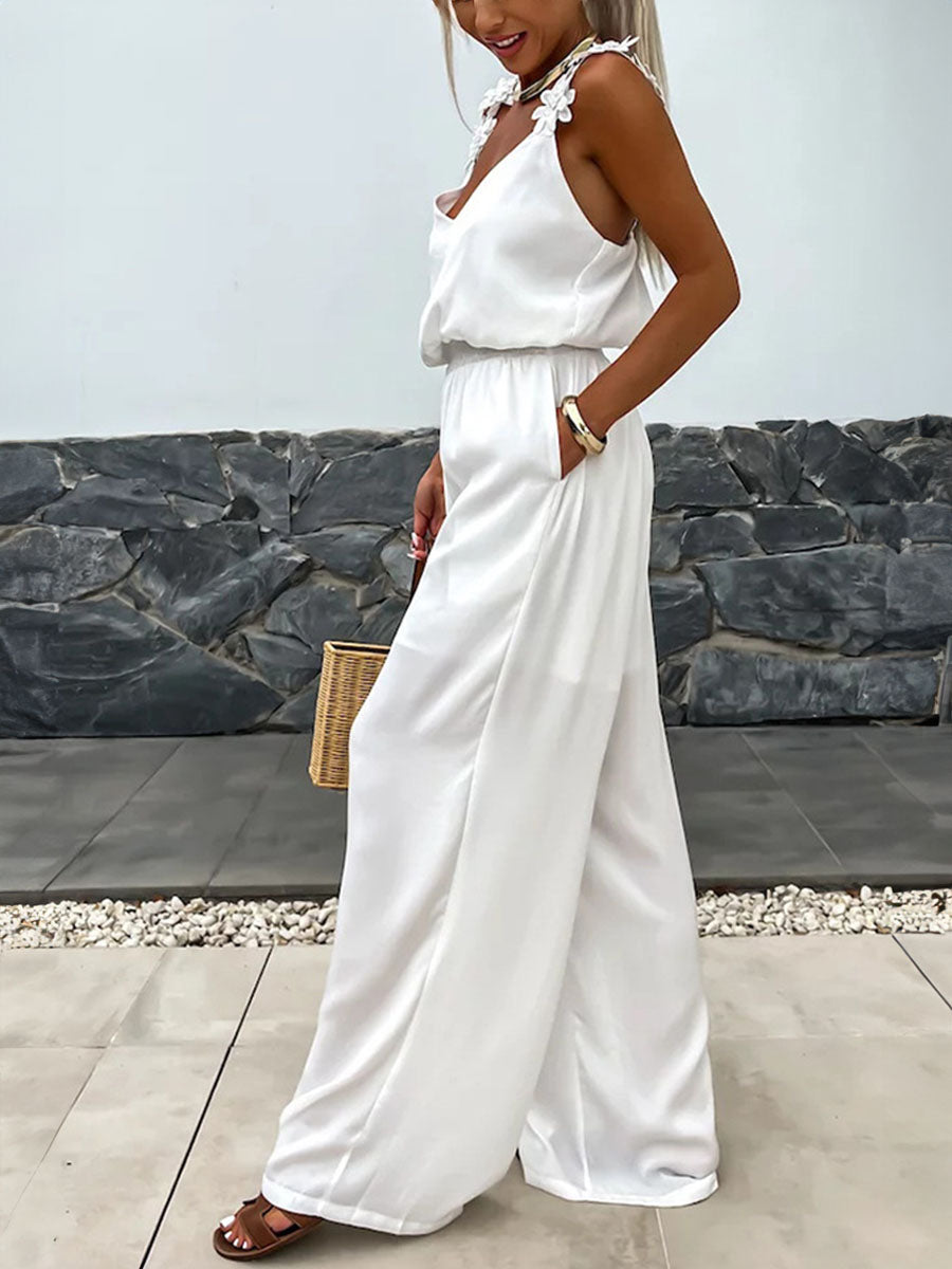 Floral Shoulder Drape Jumpsuits