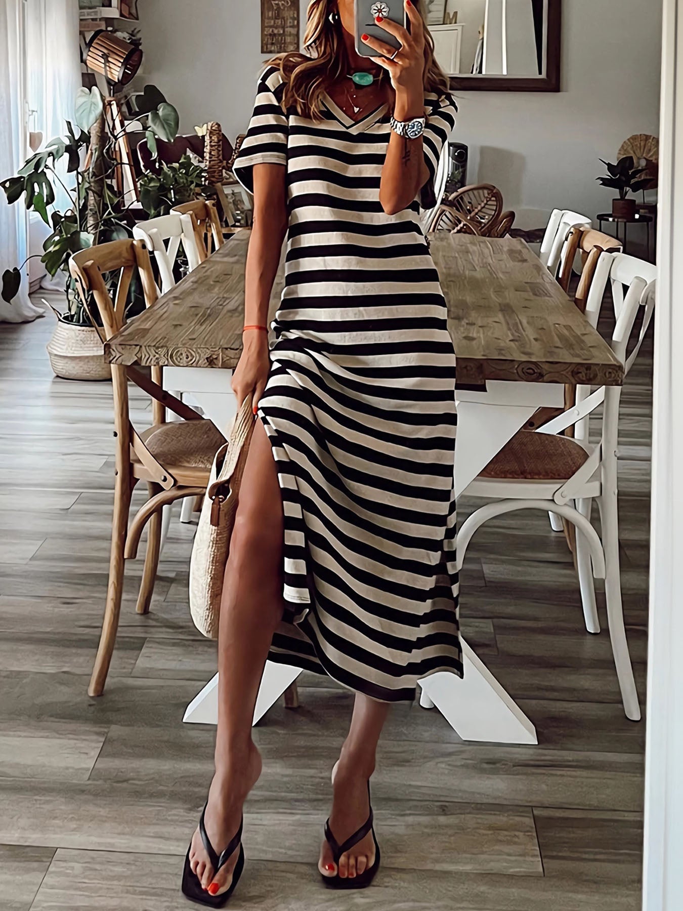 Vorioal Striped Slit Dress