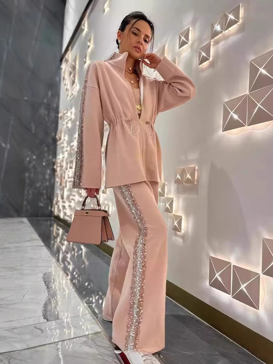 Sparkle Zip Coat Loose Pants Set