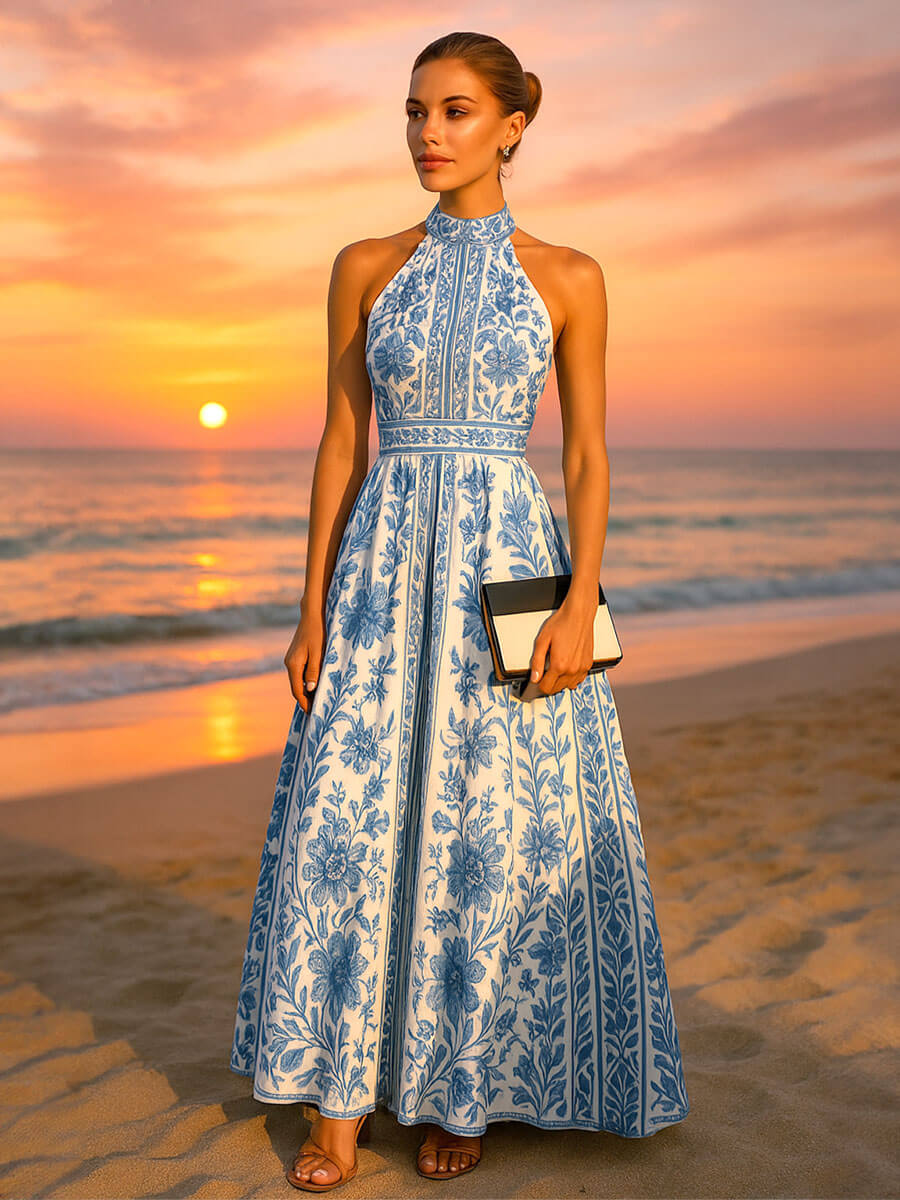 Santorini Bloom Halter Dress