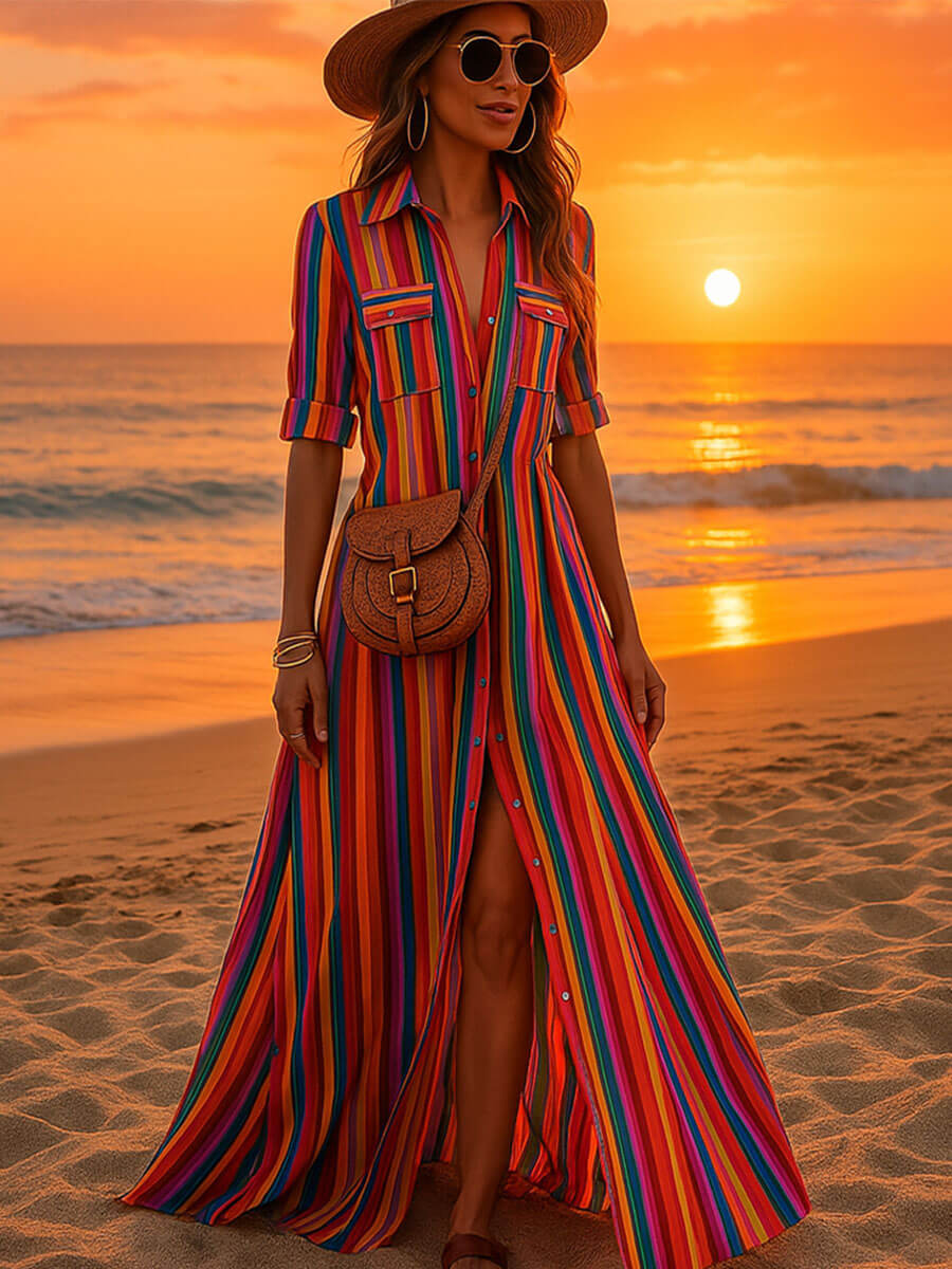 Bohemian Multicolor Striped Dress