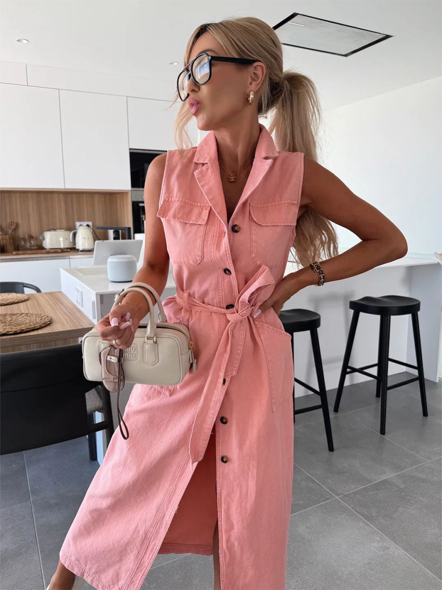 UrbanEase Belted Denim Jumpsuits