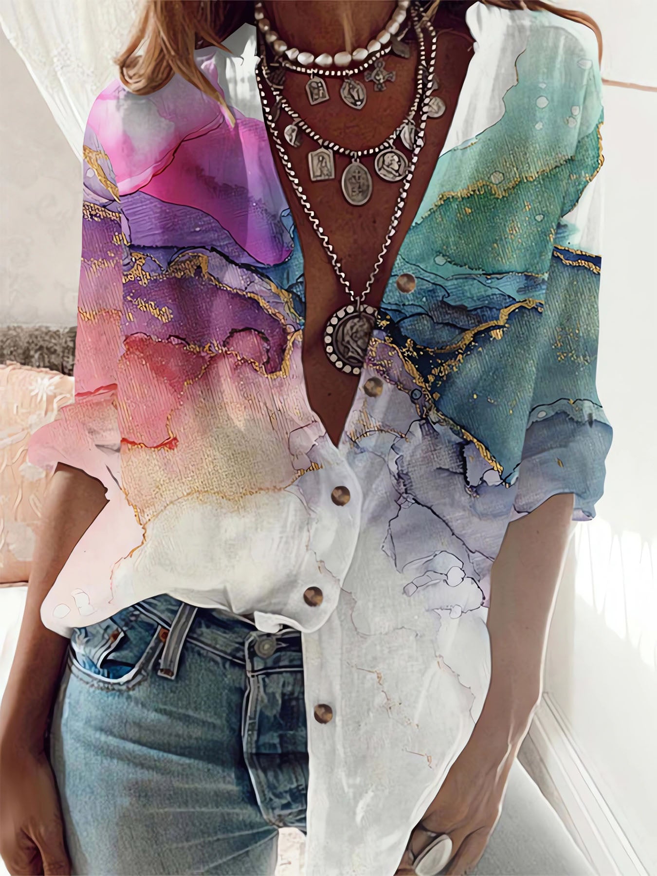 Printed Lapel Casual Shirt