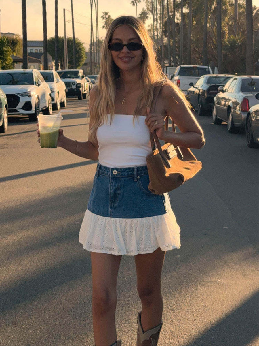 Flirty Lace Trim Denim Shorts