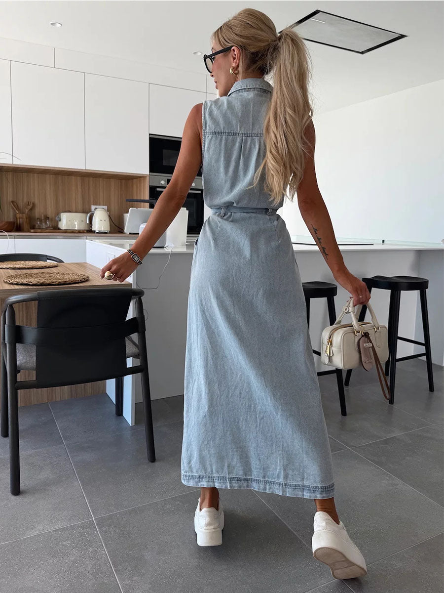 UrbanEase Belted Denim Jumpsuits