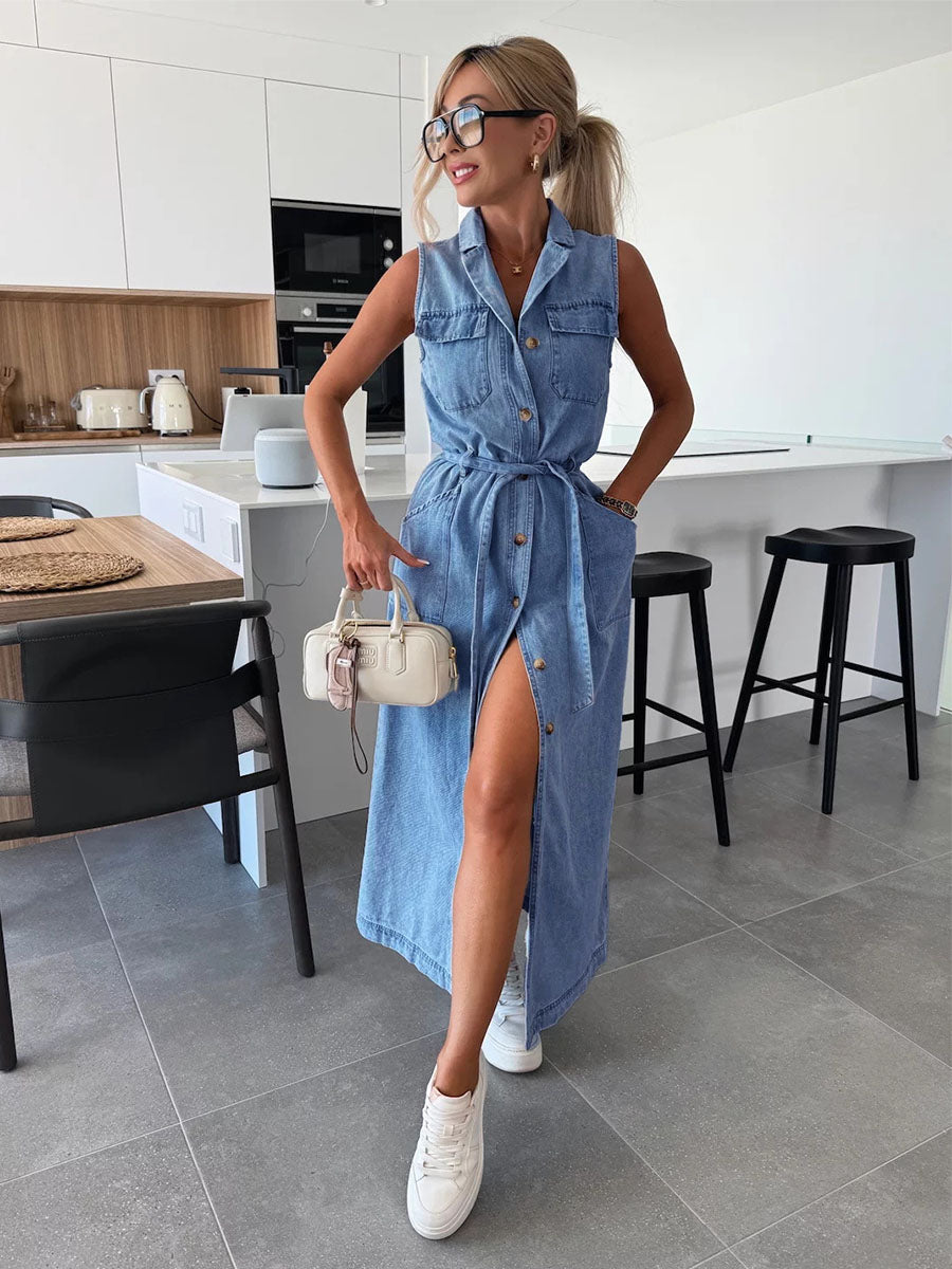 UrbanEase Belted Denim Jumpsuits