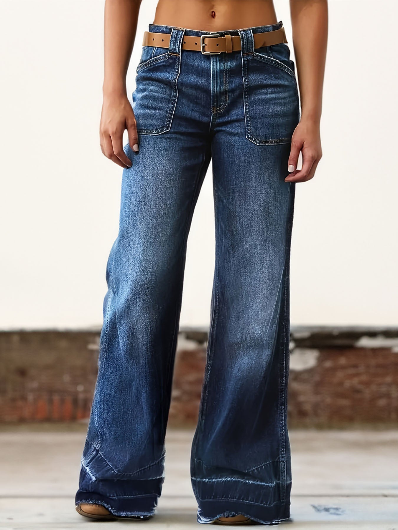 Mid Waist Boot Cut Jeans