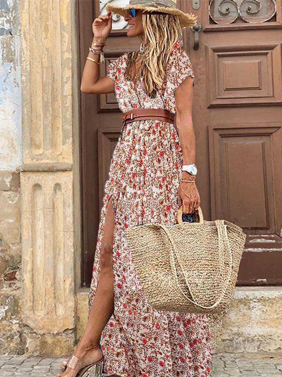 Boho Style V-neck Floral Dress