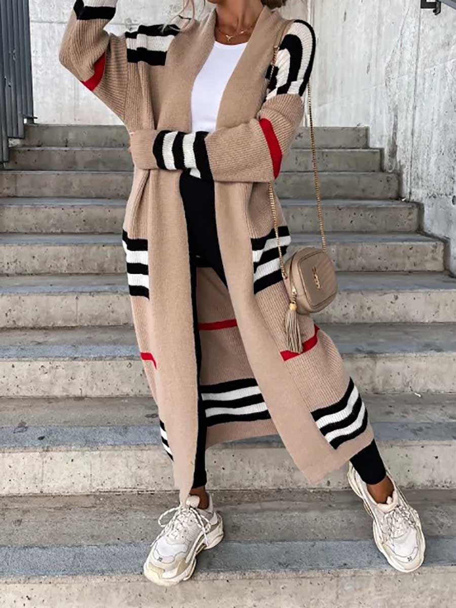 Vorioal Long Striped Knit Cardigan