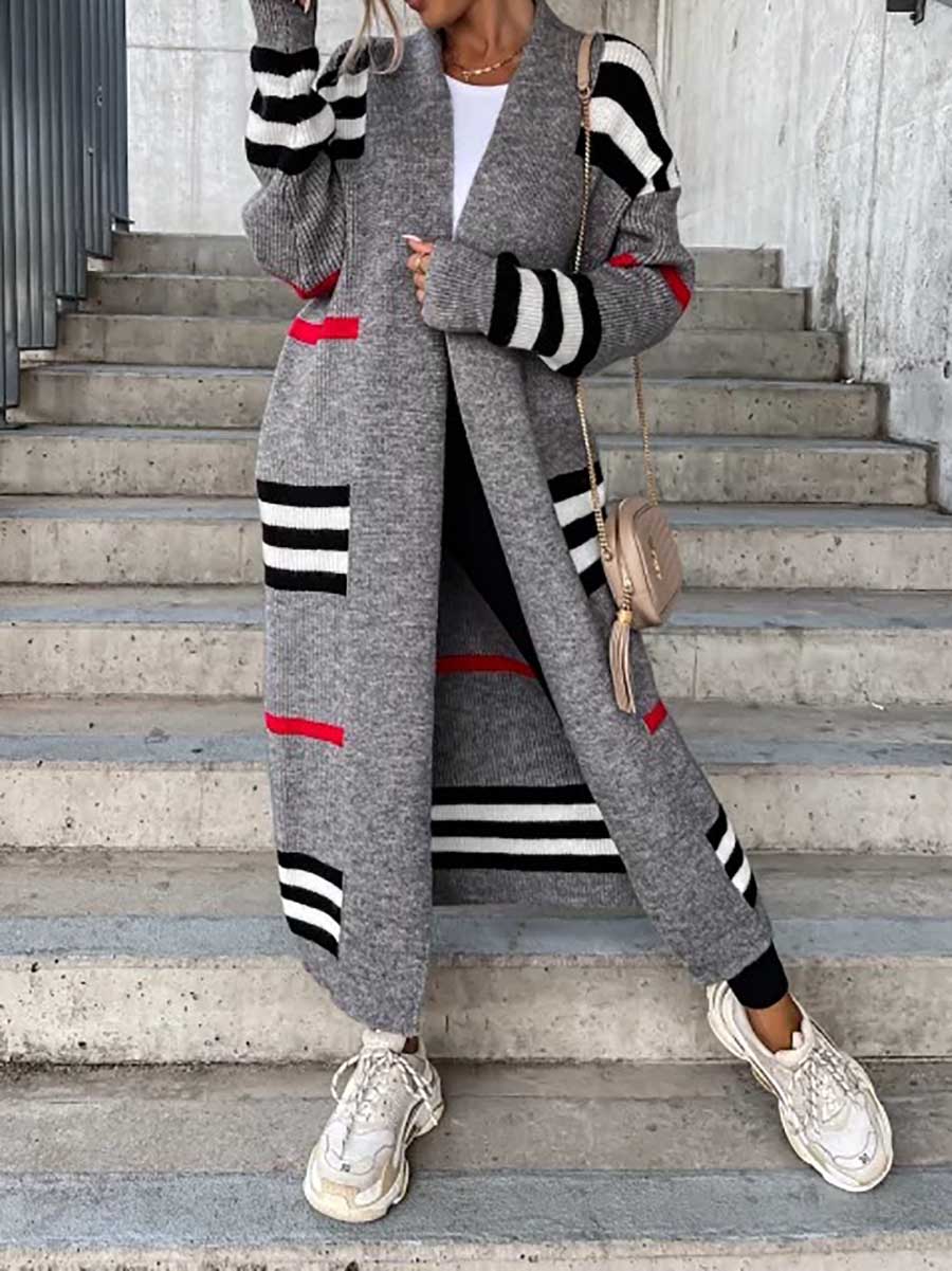 Vorioal Long Striped Knit Cardigan