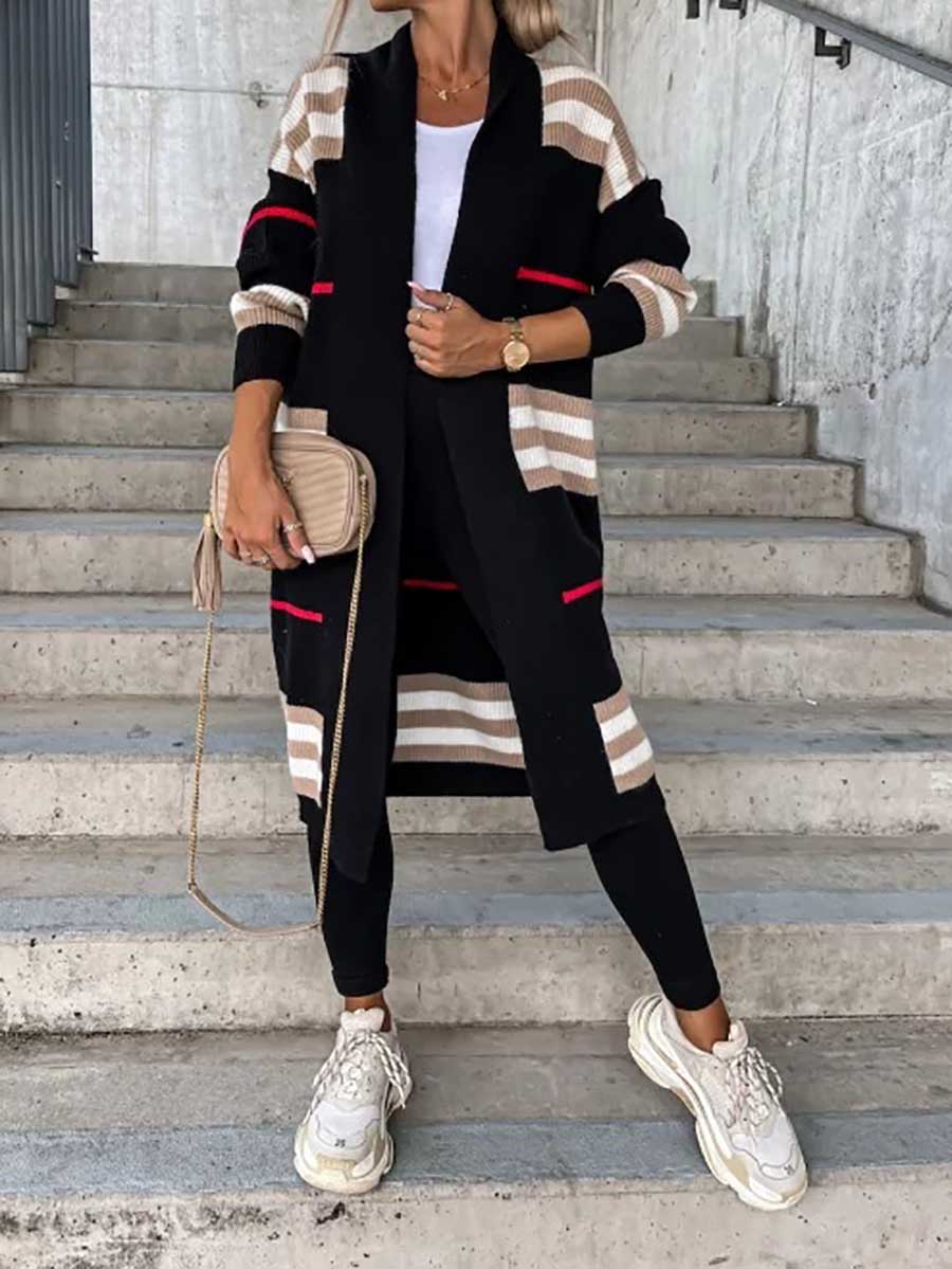 Vorioal Long Striped Knit Cardigan