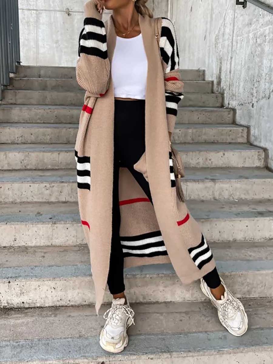 Vorioal Long Striped Knit Cardigan