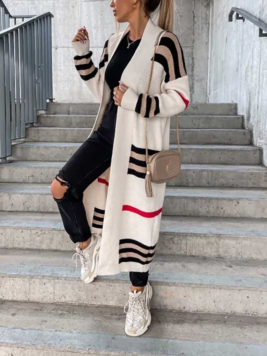 Vorioal Long Striped Knit Cardigan