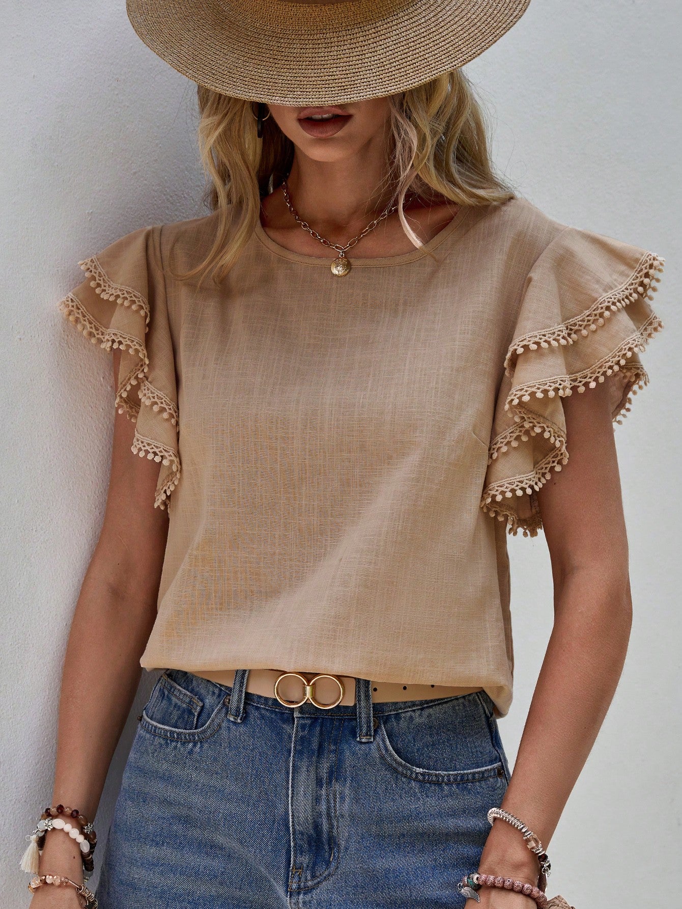 Blusa con mangas de mariposa Vorioal