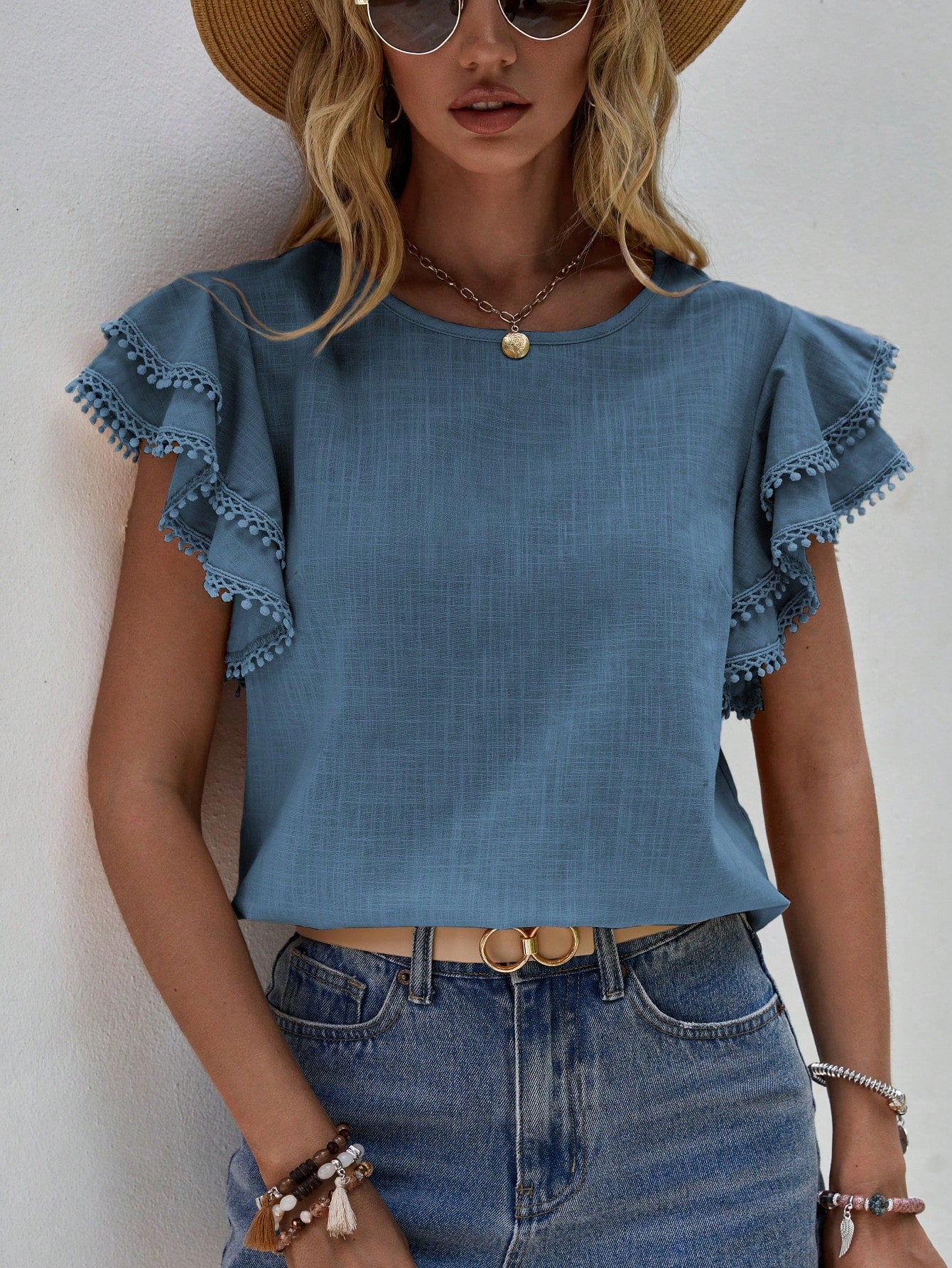 Blusa con mangas de mariposa Vorioal