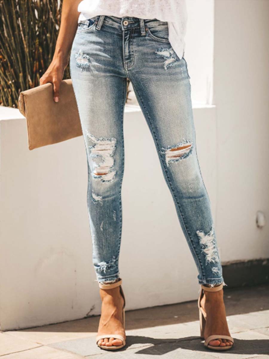 Vorioal Slim Fit Distressed Jeans