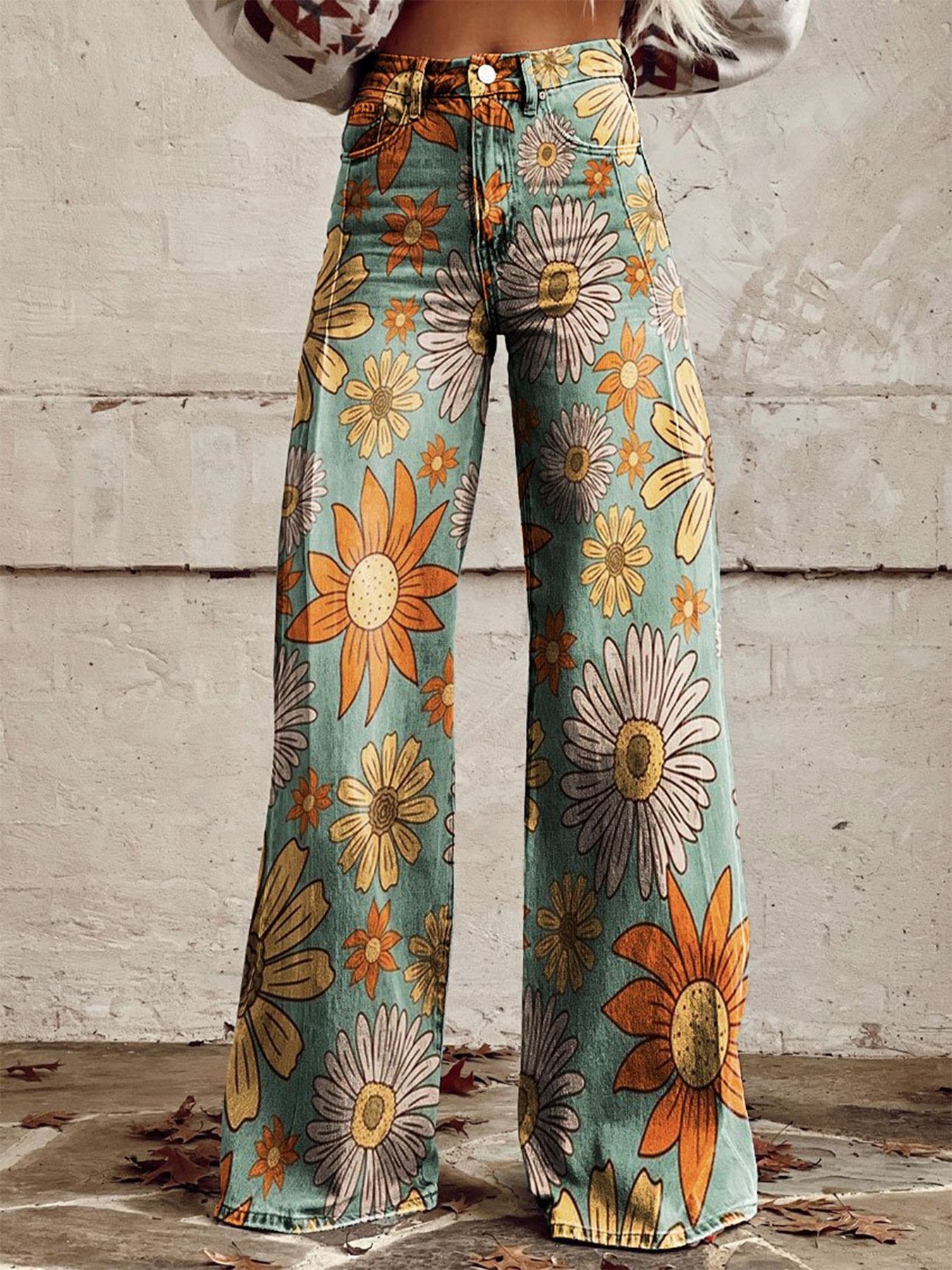 Pantalones anchos vintage florales de Vorioal
