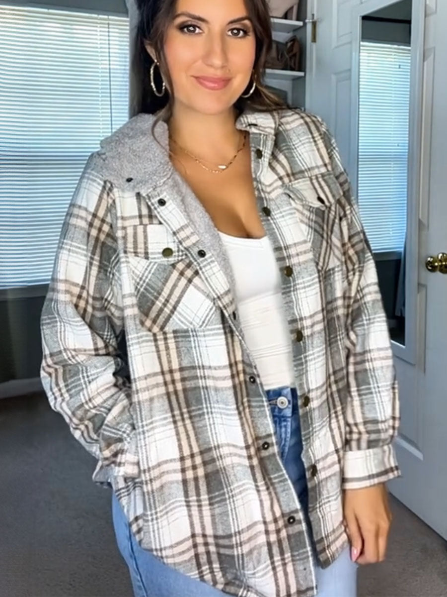 Plaid Fleece Lined Hooded Coat