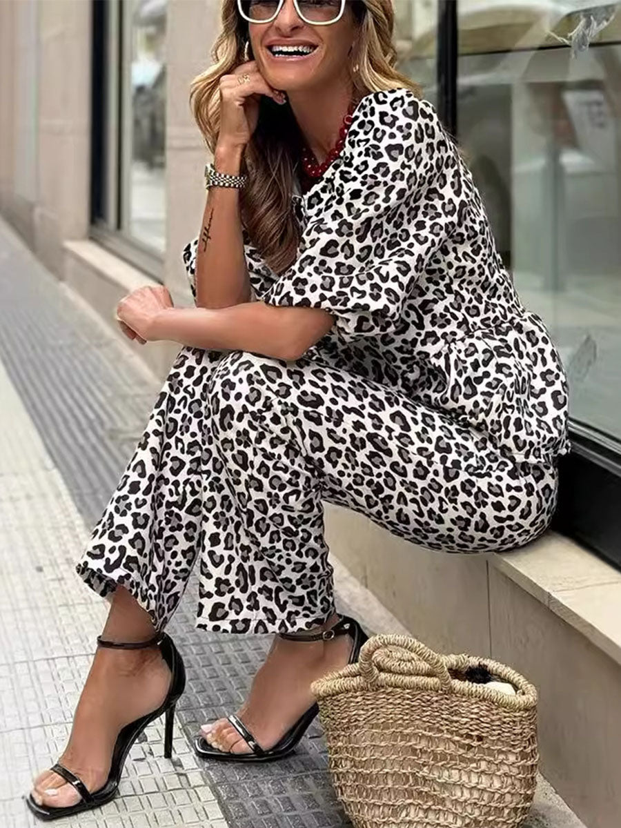 Refined Leopard Print Matching Set