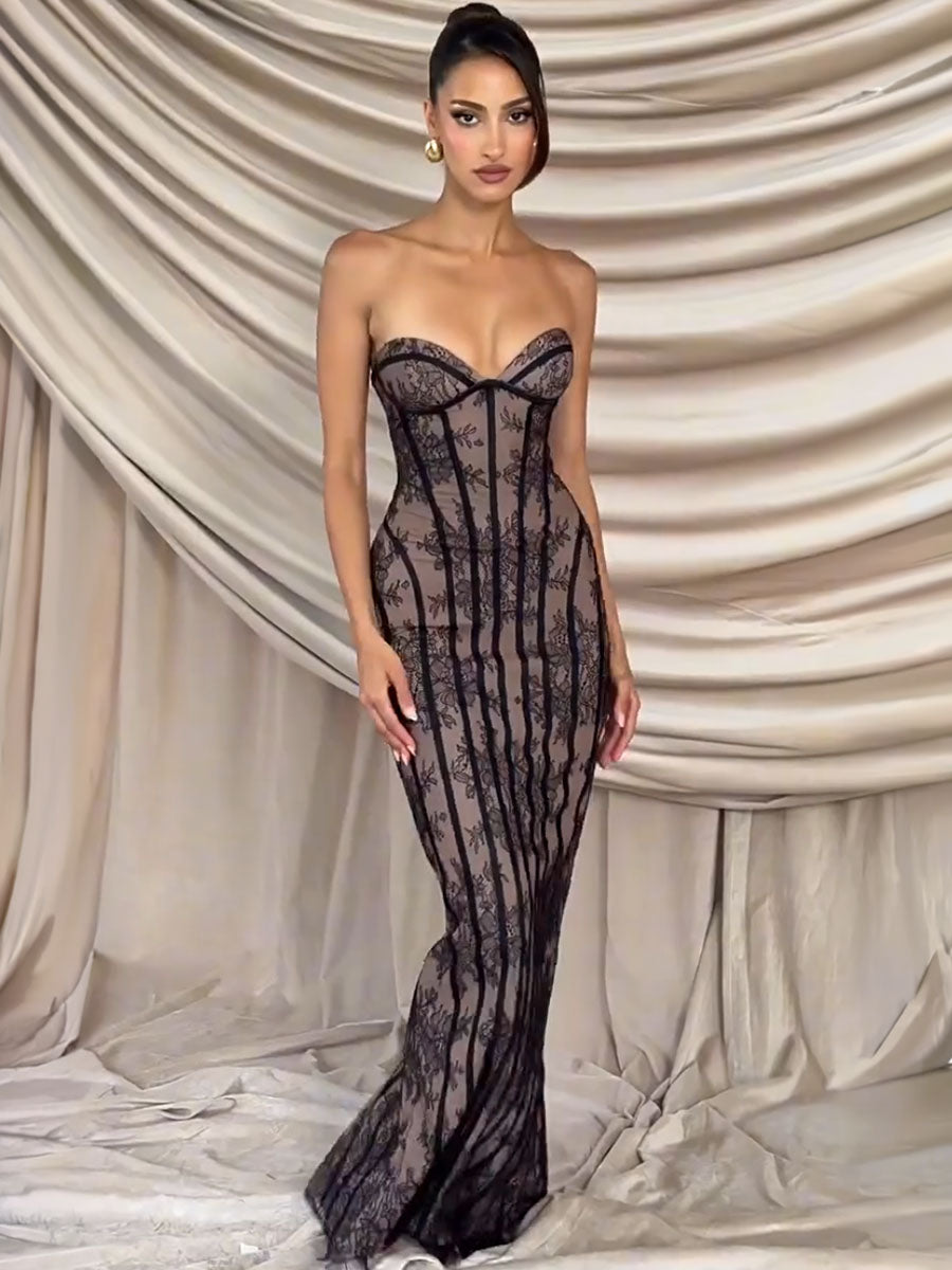 Lace Corset Sculpted Evening Gown