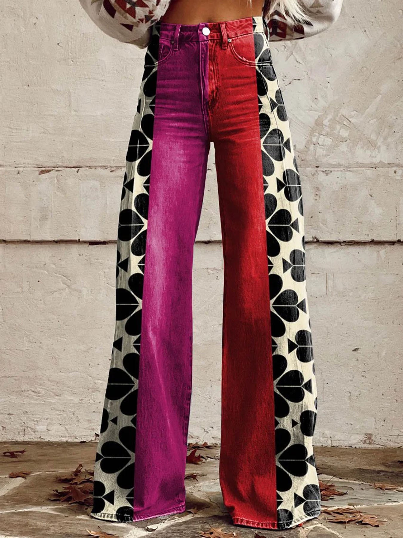 Pantalon large imprimé rouge Vorioal