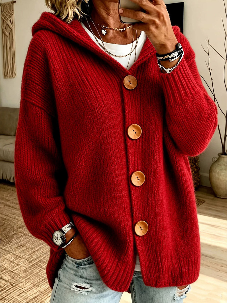 Warm Hooded Knit Cardigan