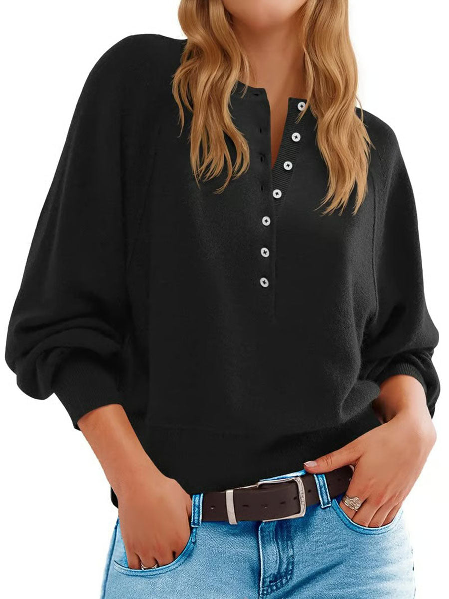 Henley Button Knit Tops