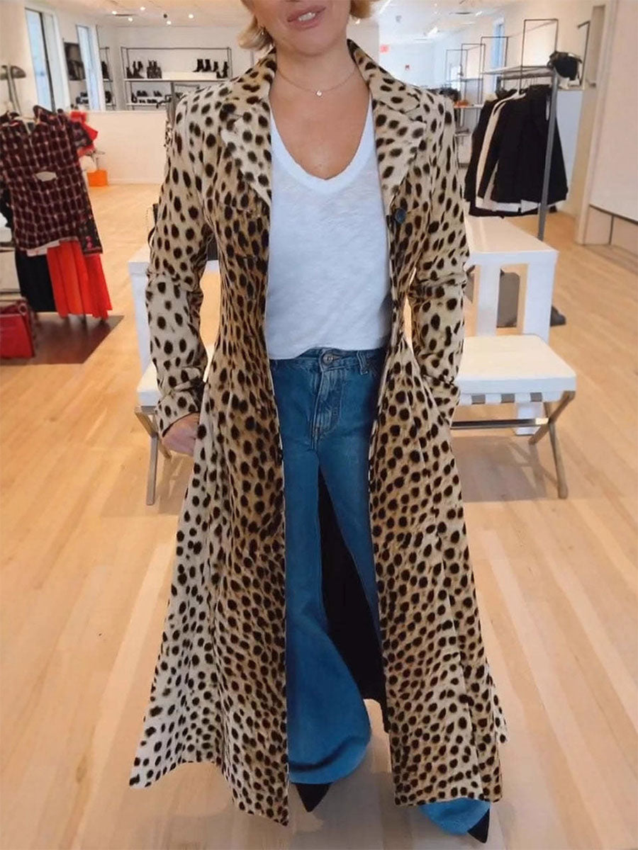 Leopard Print Maxi Trench Coat