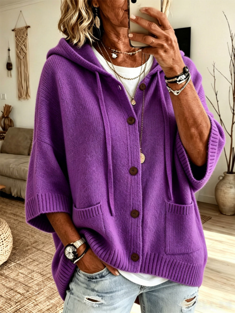 Button Sweater Hooded Cardigan