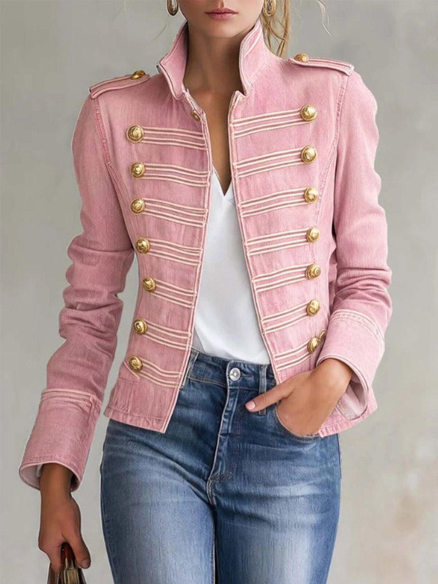 Gold Button Stand Collar Jacket