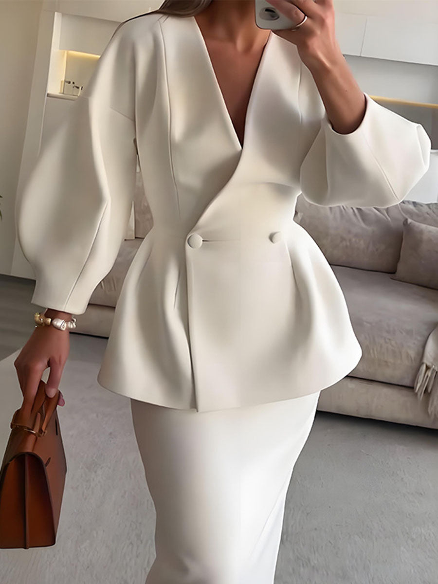 Sculpted Elegance Blazer Skirt Suit