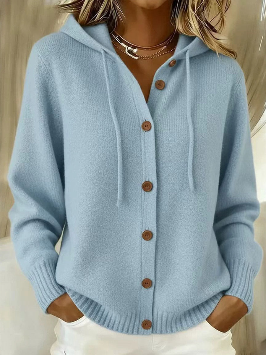 Refined Cotton Hooded Knit Cardigan