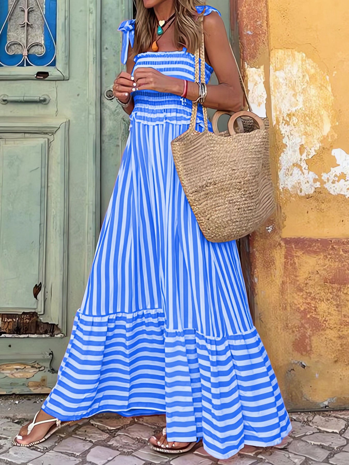 Vorioal Blue Striped Maxi Dress