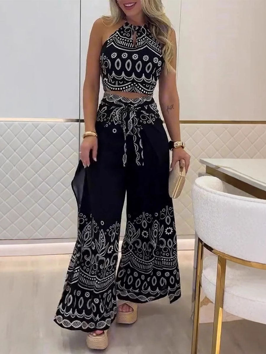 Floral Backless Halter neck Suit