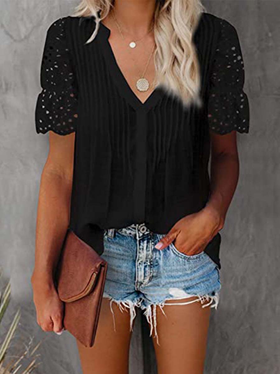 Vorioal Lace Short-sleeved Top