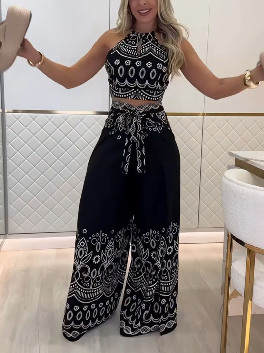 Floral Backless Halter neck Suit