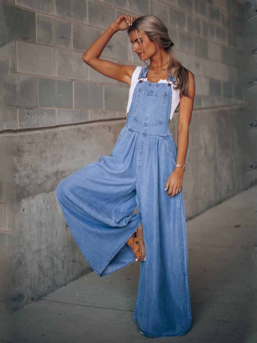 Vorioal Denim Loose Pocket Jumpsuit