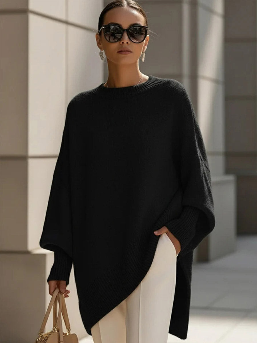 Draped Knit Poncho Long Sweater