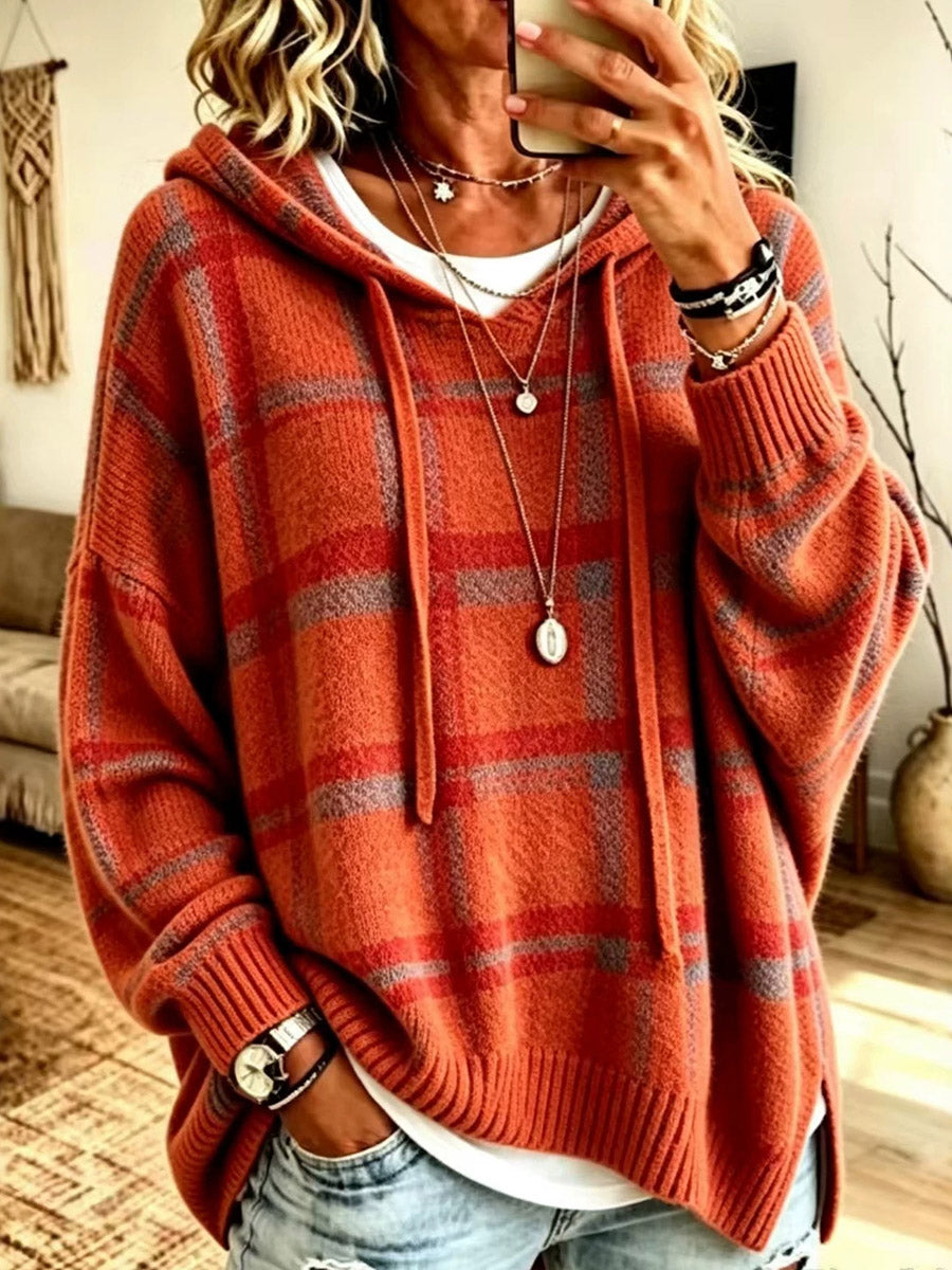 Slouchy Plaid Knit Cardigan