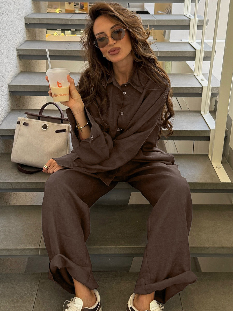 Breathable Cotton Button-Up Two-Piece Set