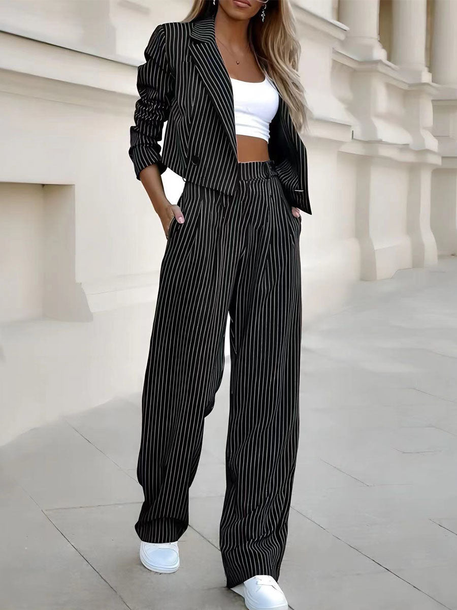 Pinstripe Cropped Blazer Pants Set