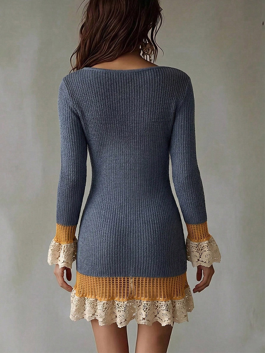 Lace Trim Knit Sweater Dress