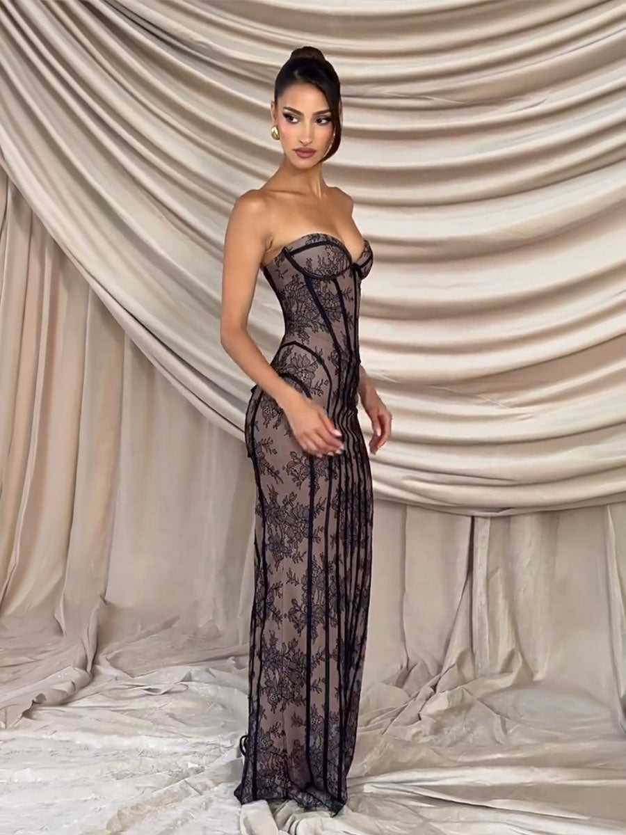 Lace Corset Sculpted Evening Gown