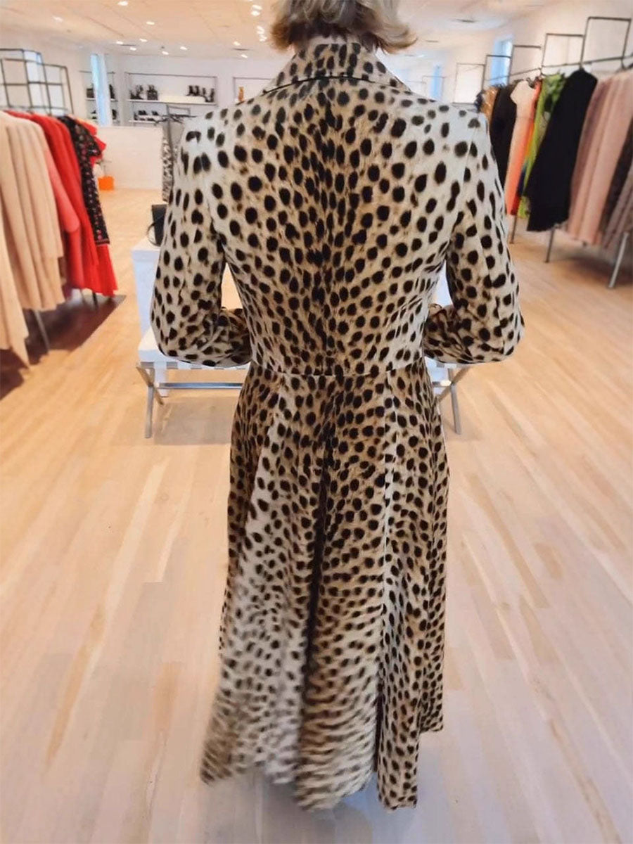 Leopard Print Maxi Trench Coat