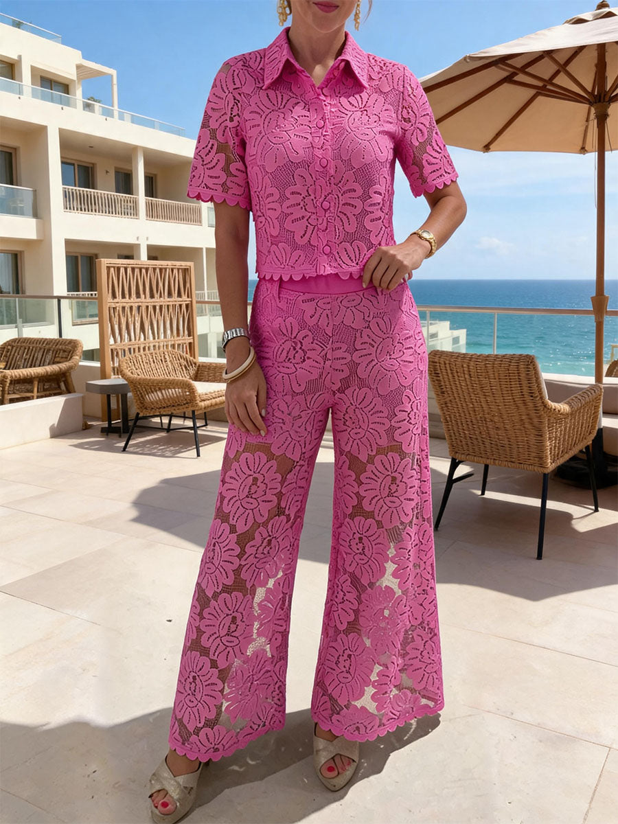 Rose Cutout Boxy Shirt & Pants Set