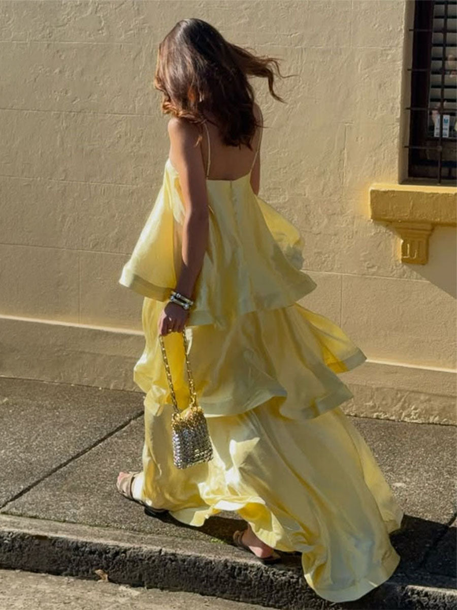 Satin Tiered Ruffle Maxi Dress