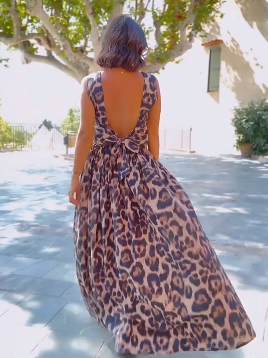 Chic Leopard Print Two Piece Maxi Set