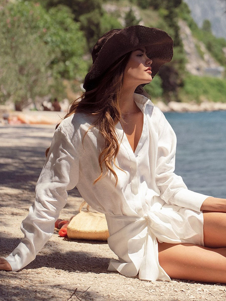 Airy Tie-Front Shirt & Wrap Skirt Set