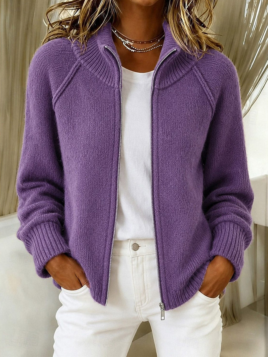 Zip-Up Ribbed Knit Jacket